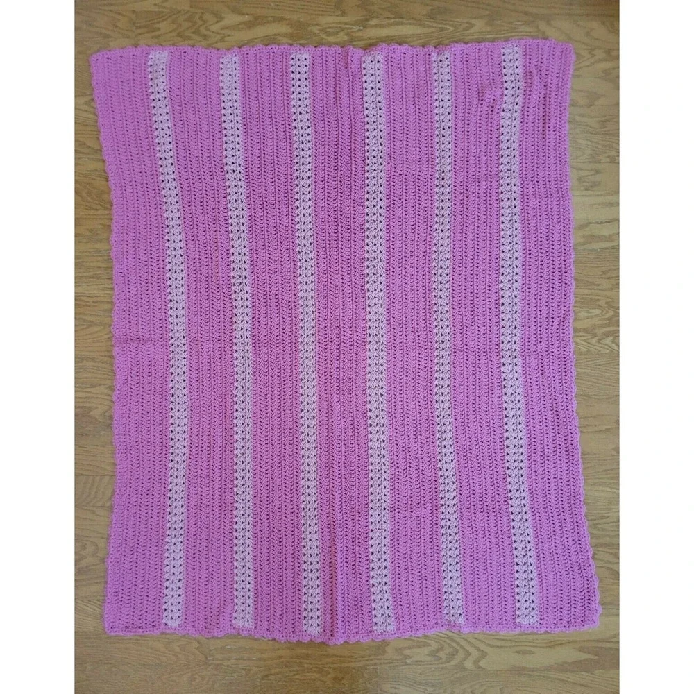 EUC handmade CROCHET Afghan Blanket Throw GIFT PINK